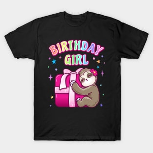 Birthday Girl Cute Gift Sloth Theme Kids Party T-Shirt